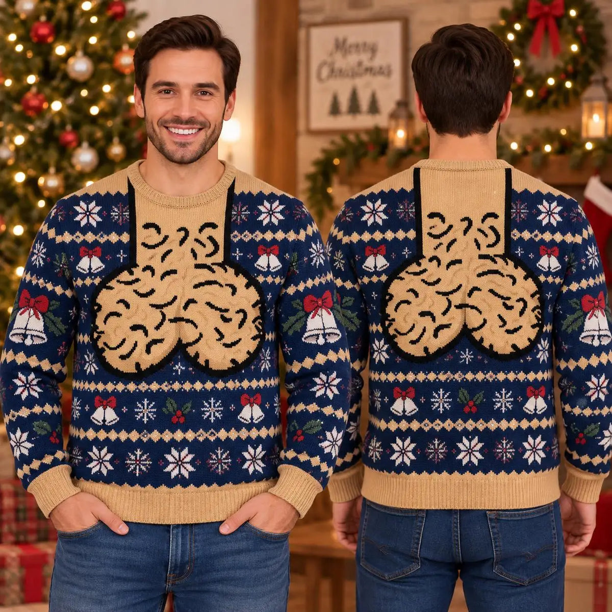 Granatowa bluza świąteczna z nadrukiem 3D – ugly sweater party