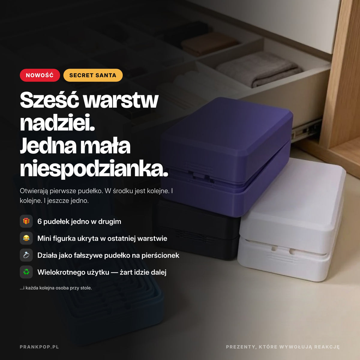 Matrioszka Rozczarowań – pudełko 6 warstw, prezent-żart na Secret Santa